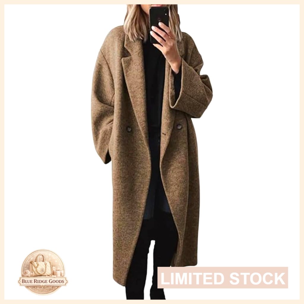 Classic Wool Blend Pea Coat Double Breasted Notch Lapel Trench Coat Elegant